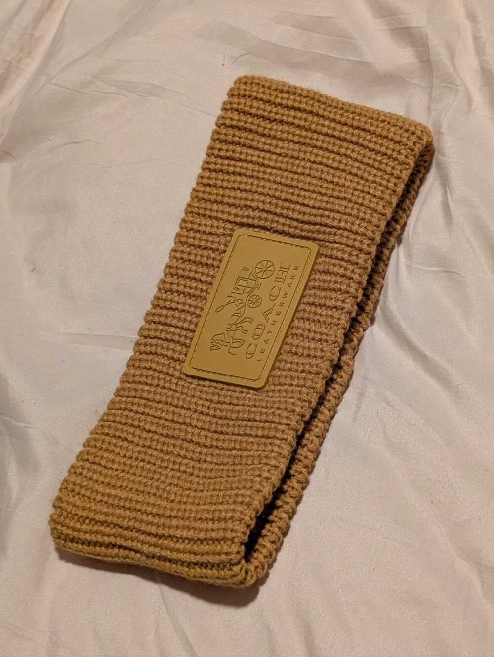 Coach Knit Headband with Leather Logo Patch